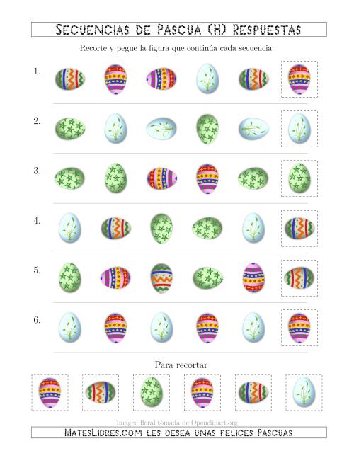 La hoja de ejercicios de Secuencias de Imágenes de Huevos de Pascuas Cambiando los Atributos Forma y Rotación (H) Página 2