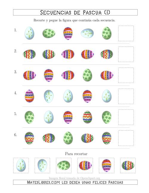 La hoja de ejercicios de Secuencias de Imágenes de Huevos de Pascuas Cambiando los Atributos Forma y Rotación (I)
