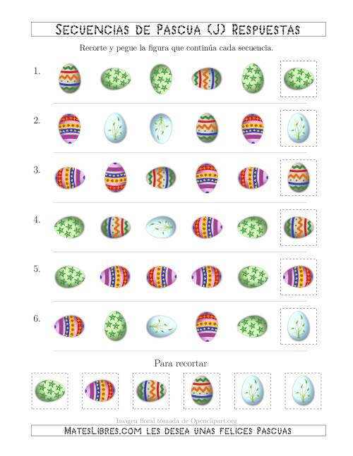 La hoja de ejercicios de Secuencias de Imágenes de Huevos de Pascuas Cambiando los Atributos Forma y Rotación (J) Página 2