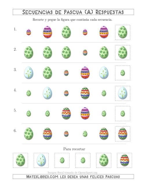 La hoja de ejercicios de Secuencias de Imágenes de Huevos de Pascuas Cambiando los Atributos Forma y Tamaño (A) Página 2