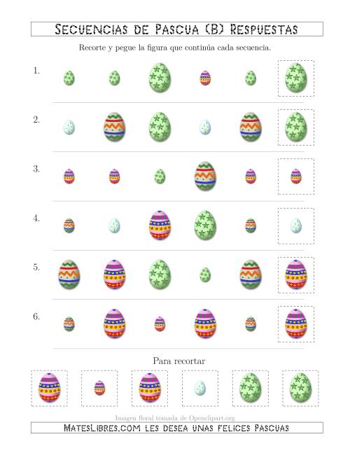 La hoja de ejercicios de Secuencias de Imágenes de Huevos de Pascuas Cambiando los Atributos Forma y Tamaño (B) Página 2