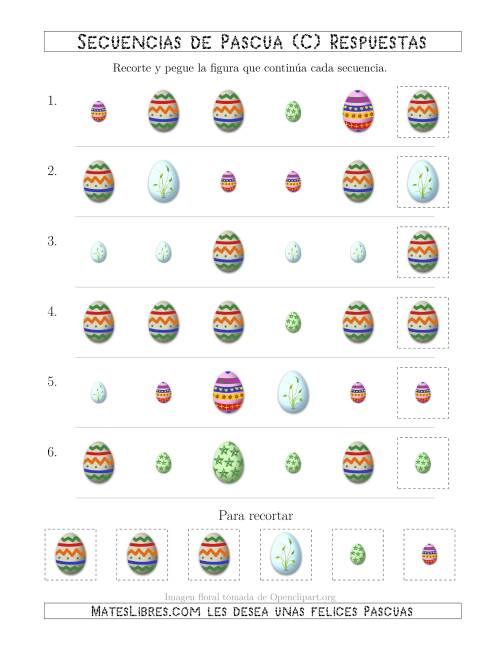 La hoja de ejercicios de Secuencias de Imágenes de Huevos de Pascuas Cambiando los Atributos Forma y Tamaño (C) Página 2