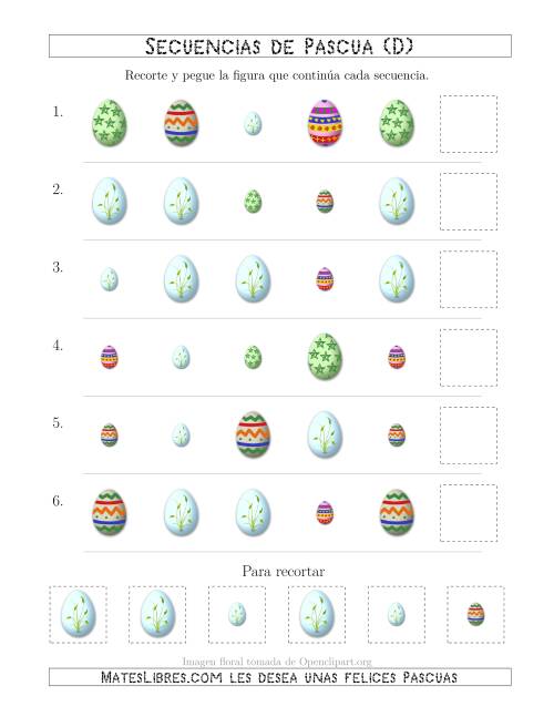 La hoja de ejercicios de Secuencias de Imágenes de Huevos de Pascuas Cambiando los Atributos Forma y Tamaño (D)