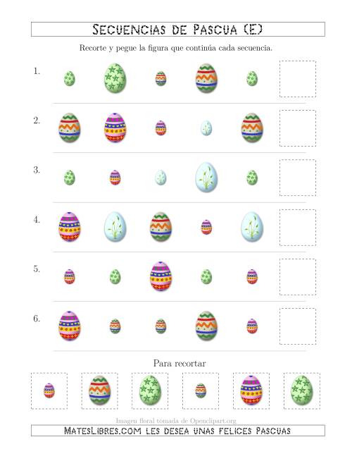 La hoja de ejercicios de Secuencias de Imágenes de Huevos de Pascuas Cambiando los Atributos Forma y Tamaño (E)