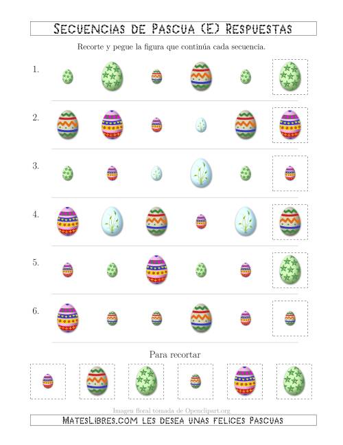 La hoja de ejercicios de Secuencias de Imágenes de Huevos de Pascuas Cambiando los Atributos Forma y Tamaño (E) Página 2