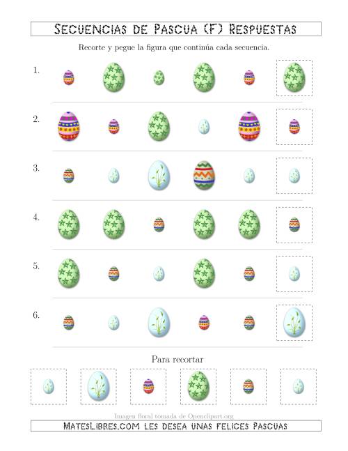 La hoja de ejercicios de Secuencias de Imágenes de Huevos de Pascuas Cambiando los Atributos Forma y Tamaño (F) Página 2