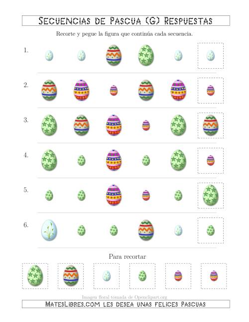 La hoja de ejercicios de Secuencias de Imágenes de Huevos de Pascuas Cambiando los Atributos Forma y Tamaño (G) Página 2