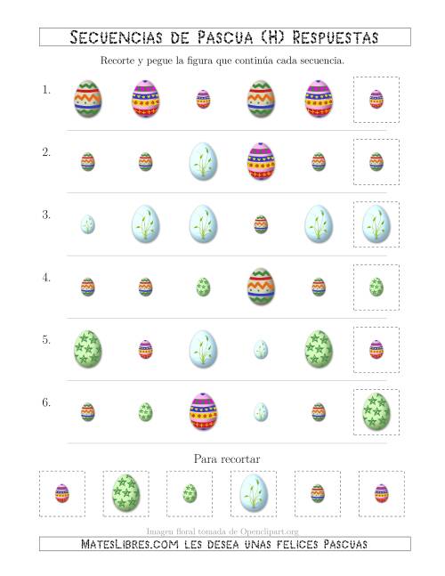 La hoja de ejercicios de Secuencias de Imágenes de Huevos de Pascuas Cambiando los Atributos Forma y Tamaño (H) Página 2