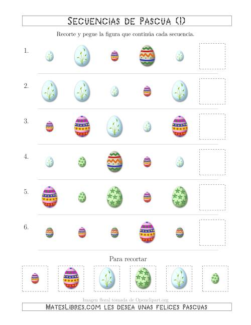 La hoja de ejercicios de Secuencias de Imágenes de Huevos de Pascuas Cambiando los Atributos Forma y Tamaño (I)