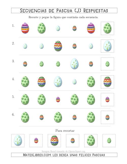 La hoja de ejercicios de Secuencias de Imágenes de Huevos de Pascuas Cambiando los Atributos Forma y Tamaño (J) Página 2