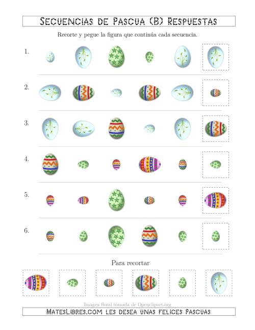 La hoja de ejercicios de Secuencias de Imágenes de Huevos de Pascuas Cambiando los Atributos Forma, Rotación y Tamaño (B) Página 2