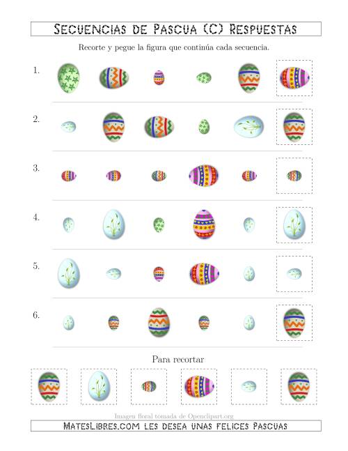 La hoja de ejercicios de Secuencias de Imágenes de Huevos de Pascuas Cambiando los Atributos Forma, Rotación y Tamaño (C) Página 2