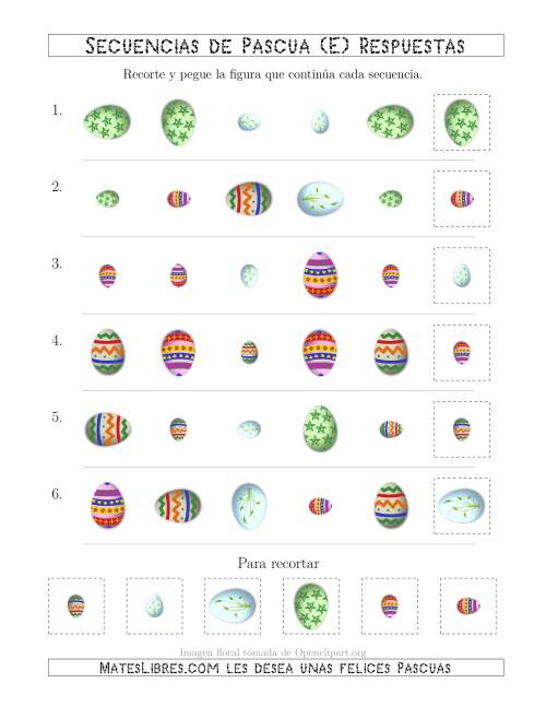 La hoja de ejercicios de Secuencias de Imágenes de Huevos de Pascuas Cambiando los Atributos Forma, Rotación y Tamaño (E) Página 2