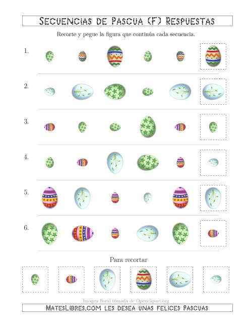 La hoja de ejercicios de Secuencias de Imágenes de Huevos de Pascuas Cambiando los Atributos Forma, Rotación y Tamaño (F) Página 2