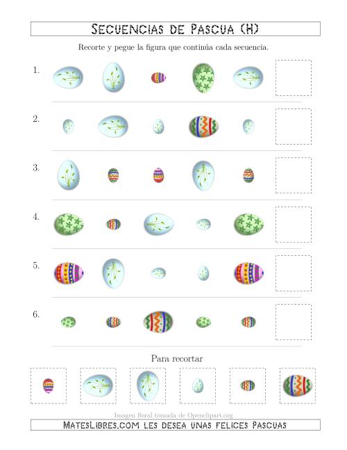 La hoja de ejercicios de Secuencias de Imágenes de Huevos de Pascuas Cambiando los Atributos Forma, Rotación y Tamaño (H)