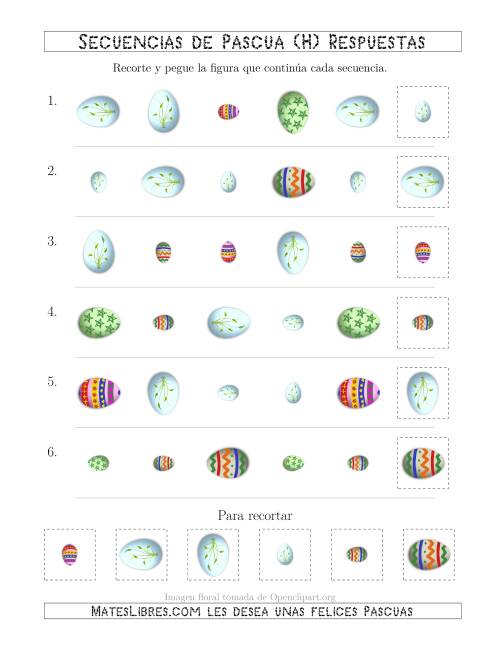 La hoja de ejercicios de Secuencias de Imágenes de Huevos de Pascuas Cambiando los Atributos Forma, Rotación y Tamaño (H) Página 2