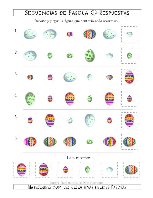 La hoja de ejercicios de Secuencias de Imágenes de Huevos de Pascuas Cambiando los Atributos Forma, Rotación y Tamaño (I) Página 2
