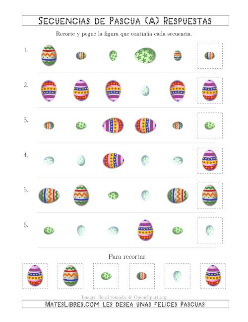 La hoja de ejercicios de Secuencias de Imágenes de Huevos de Pascuas Cambiando los Atributos Forma, Rotación y Tamaño (Todas) Página 2