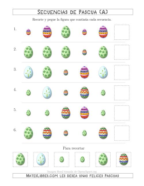 La hoja de ejercicios de Secuencias de Imágenes de Huevos de Pascuas Cambiando los Atributos Forma y Tamaño (Todas)