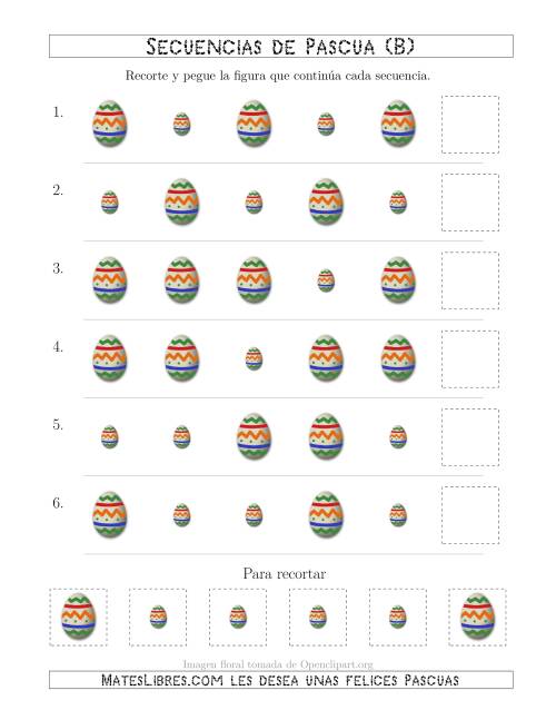La hoja de ejercicios de Secuencias de Imágenes de Huevos de Pascuas Cambiando el Atributo Tamaño (B)