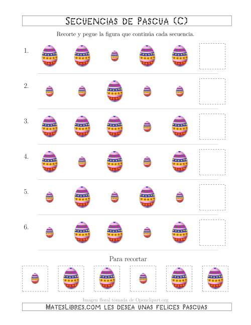 La hoja de ejercicios de Secuencias de Imágenes de Huevos de Pascuas Cambiando el Atributo Tamaño (C)