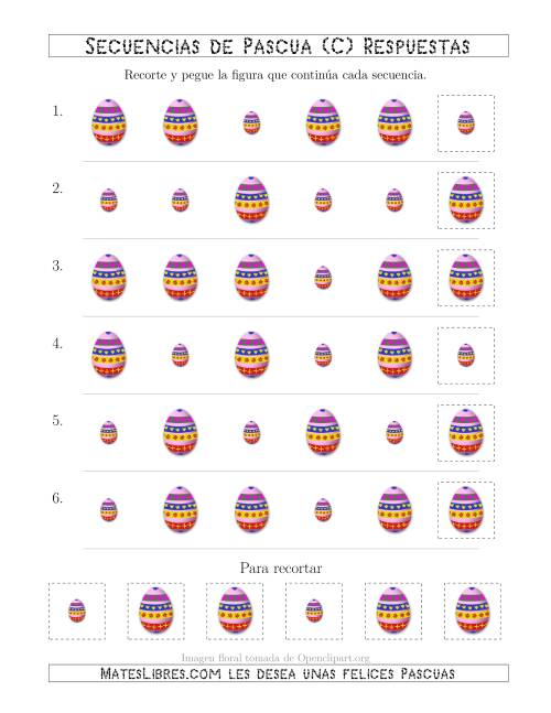 La hoja de ejercicios de Secuencias de Imágenes de Huevos de Pascuas Cambiando el Atributo Tamaño (C) Página 2