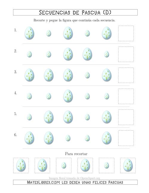 La hoja de ejercicios de Secuencias de Imágenes de Huevos de Pascuas Cambiando el Atributo Tamaño (D)