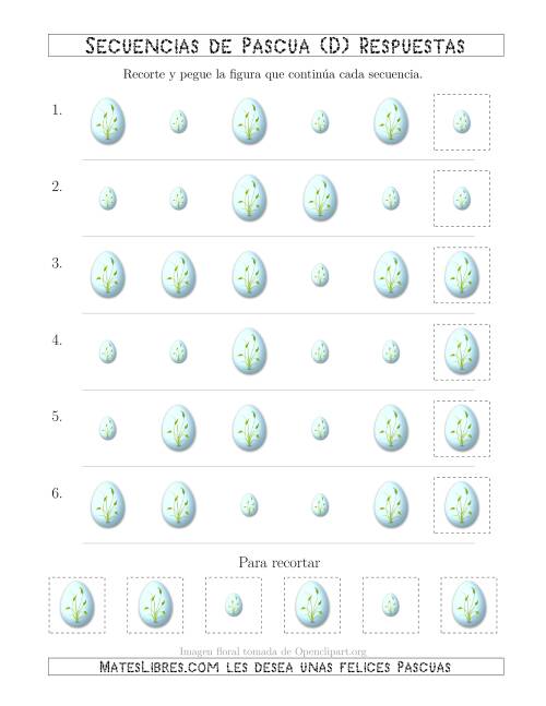 La hoja de ejercicios de Secuencias de Imágenes de Huevos de Pascuas Cambiando el Atributo Tamaño (D) Página 2