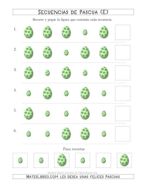 La hoja de ejercicios de Secuencias de Imágenes de Huevos de Pascuas Cambiando el Atributo Tamaño (E)