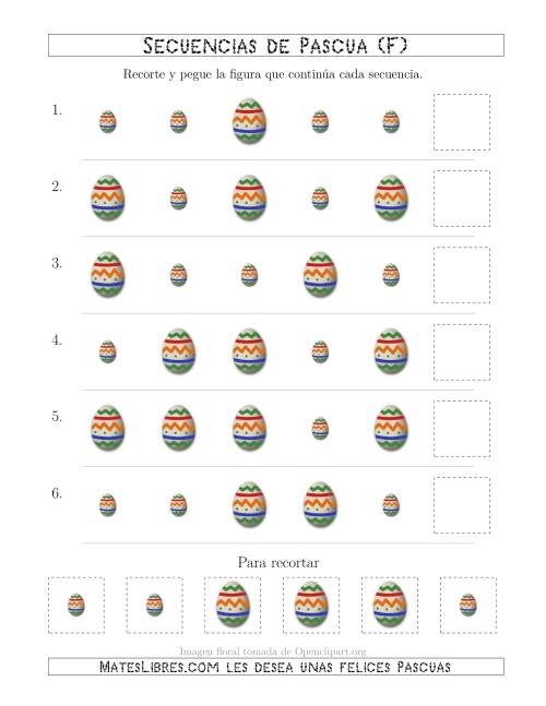 La hoja de ejercicios de Secuencias de Imágenes de Huevos de Pascuas Cambiando el Atributo Tamaño (F)
