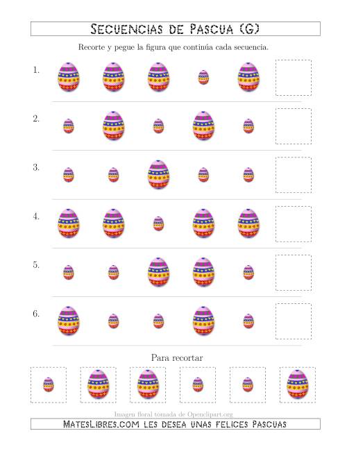 La hoja de ejercicios de Secuencias de Imágenes de Huevos de Pascuas Cambiando el Atributo Tamaño (G)