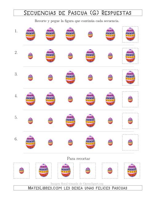 La hoja de ejercicios de Secuencias de Imágenes de Huevos de Pascuas Cambiando el Atributo Tamaño (G) Página 2