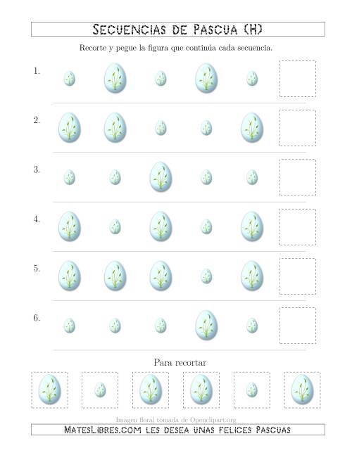 La hoja de ejercicios de Secuencias de Imágenes de Huevos de Pascuas Cambiando el Atributo Tamaño (H)