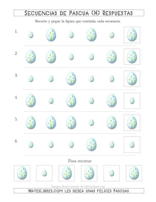 La hoja de ejercicios de Secuencias de Imágenes de Huevos de Pascuas Cambiando el Atributo Tamaño (H) Página 2