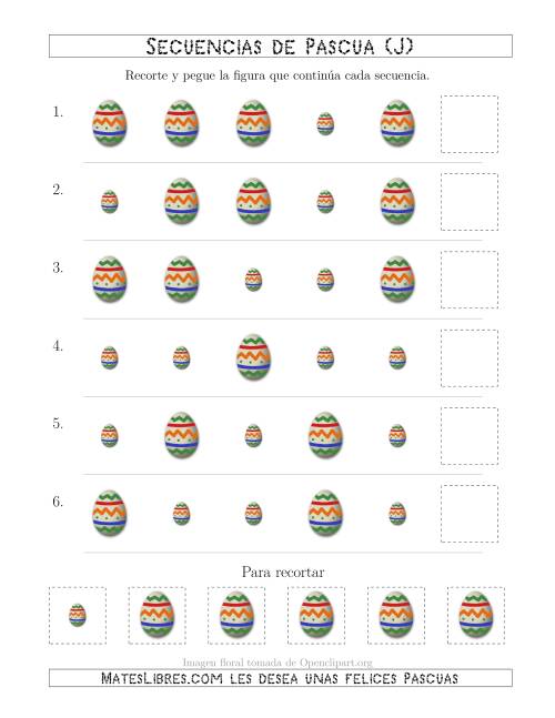 La hoja de ejercicios de Secuencias de Imágenes de Huevos de Pascuas Cambiando el Atributo Tamaño (J)