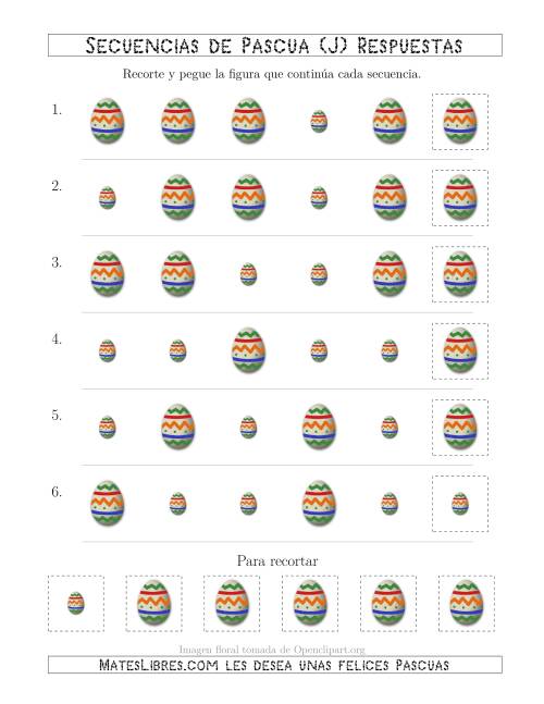 La hoja de ejercicios de Secuencias de Imágenes de Huevos de Pascuas Cambiando el Atributo Tamaño (J) Página 2