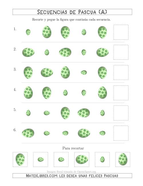 La hoja de ejercicios de Secuencias de Imágenes de Huevos de Pascuas Cambiando los Atributos Rotación y Tamaño (A)