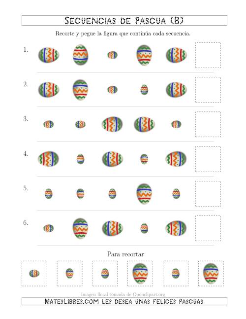 La hoja de ejercicios de Secuencias de Imágenes de Huevos de Pascuas Cambiando los Atributos Rotación y Tamaño (B)