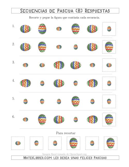 La hoja de ejercicios de Secuencias de Imágenes de Huevos de Pascuas Cambiando los Atributos Rotación y Tamaño (B) Página 2