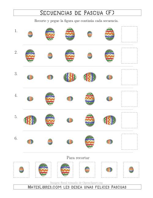 La hoja de ejercicios de Secuencias de Imágenes de Huevos de Pascuas Cambiando los Atributos Rotación y Tamaño (F)