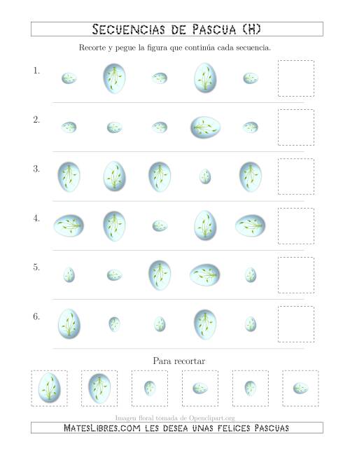 La hoja de ejercicios de Secuencias de Imágenes de Huevos de Pascuas Cambiando los Atributos Rotación y Tamaño (H)
