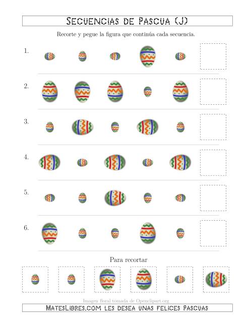 La hoja de ejercicios de Secuencias de Imágenes de Huevos de Pascuas Cambiando los Atributos Rotación y Tamaño (J)