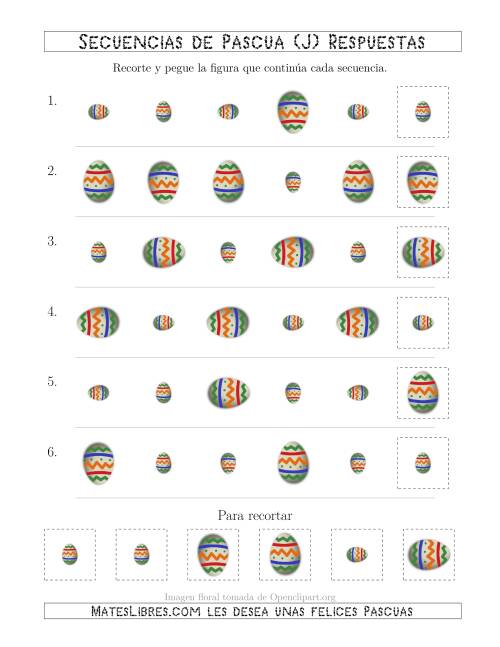 La hoja de ejercicios de Secuencias de Imágenes de Huevos de Pascuas Cambiando los Atributos Rotación y Tamaño (J) Página 2