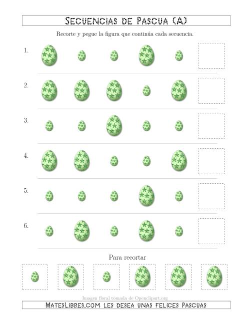 La hoja de ejercicios de Secuencias de Imágenes de Huevos de Pascuas Cambiando el Atributo Tamaño (Todas)