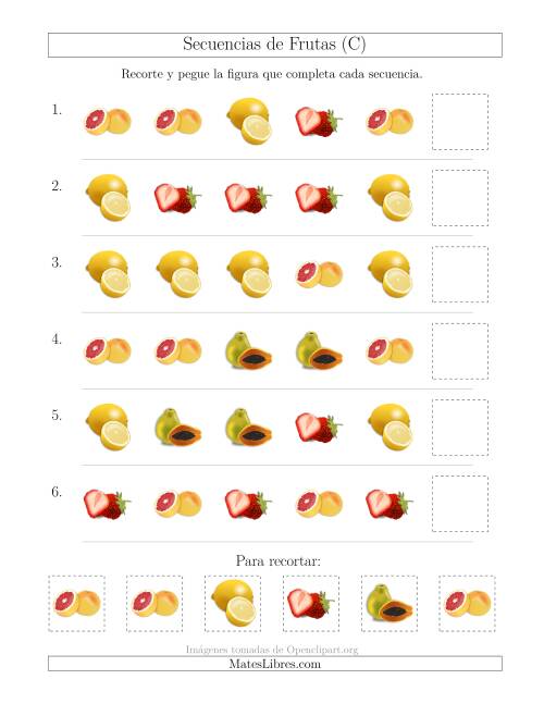 La hoja de ejercicios de Secuencias de Imágenes de Frutas Cambiando el Atributo Forma (C)