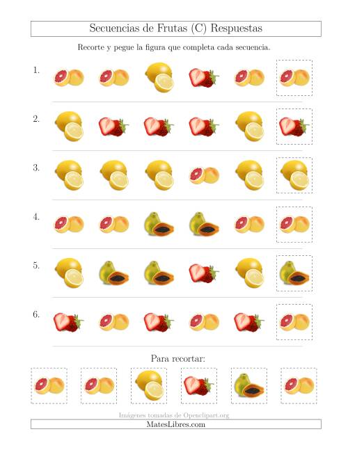 La hoja de ejercicios de Secuencias de Imágenes de Frutas Cambiando el Atributo Forma (C) Página 2