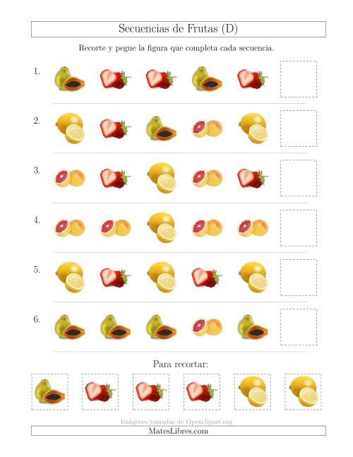 La hoja de ejercicios de Secuencias de Imágenes de Frutas Cambiando el Atributo Forma (D)
