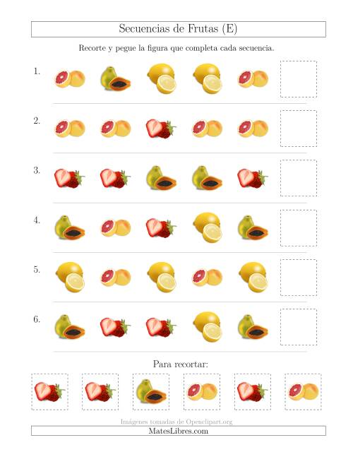 La hoja de ejercicios de Secuencias de Imágenes de Frutas Cambiando el Atributo Forma (E)