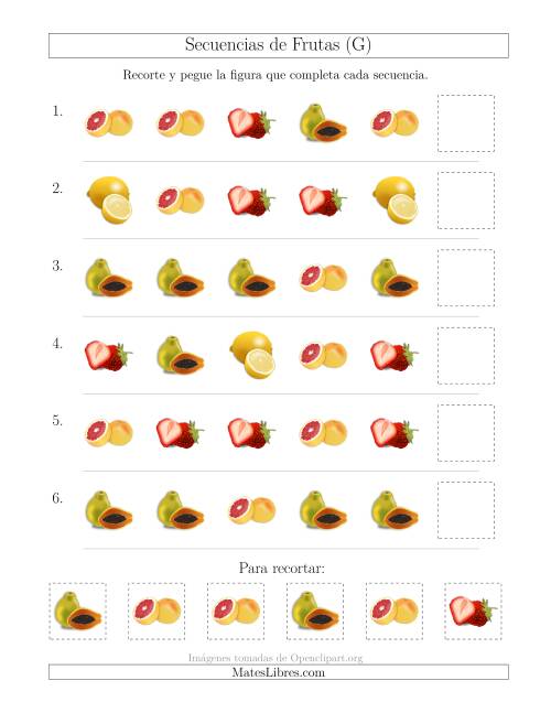 La hoja de ejercicios de Secuencias de Imágenes de Frutas Cambiando el Atributo Forma (G)