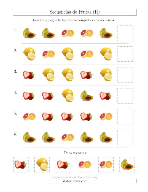 La hoja de ejercicios de Secuencias de Imágenes de Frutas Cambiando el Atributo Forma (H)